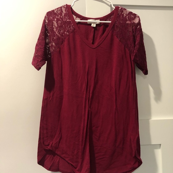Zenana Burgundy Lace Top - Picture 2 of 5
